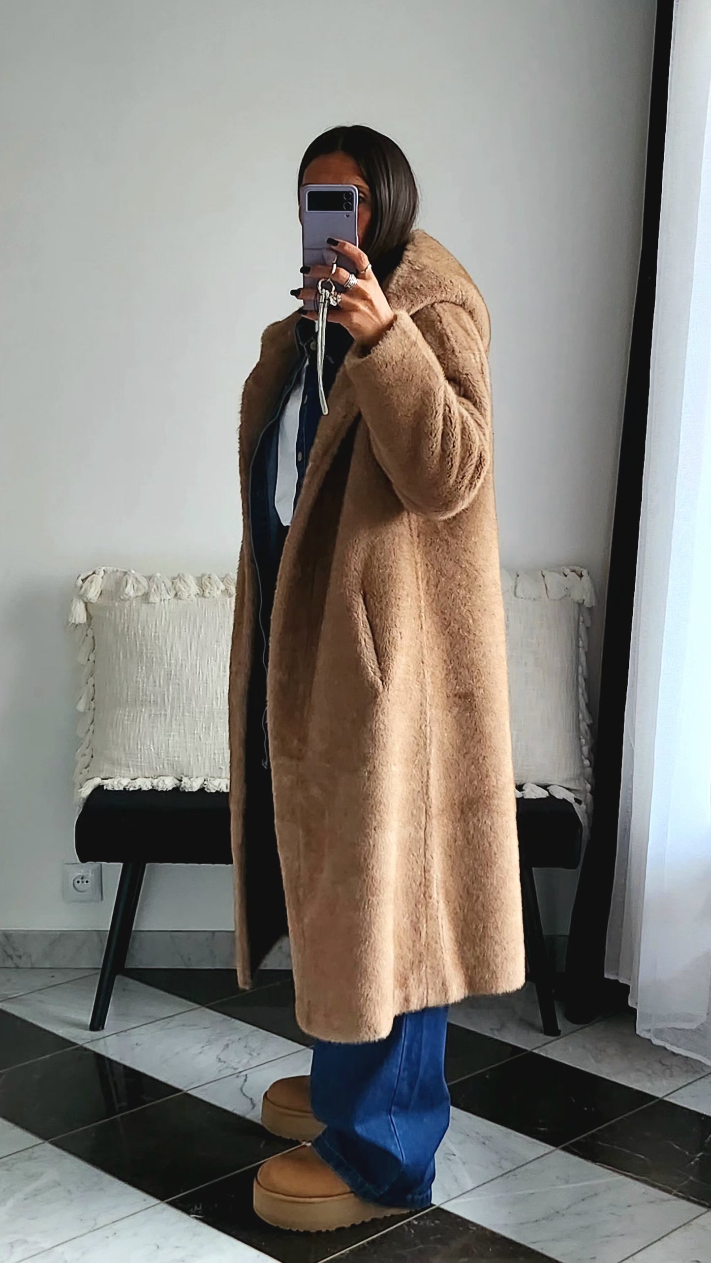 Manteau Long Faux Fur Camel