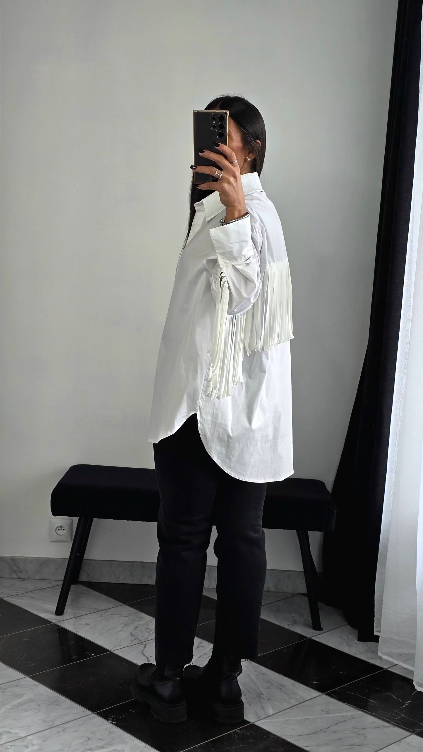 Chemise Oversize à Franges – Blanche