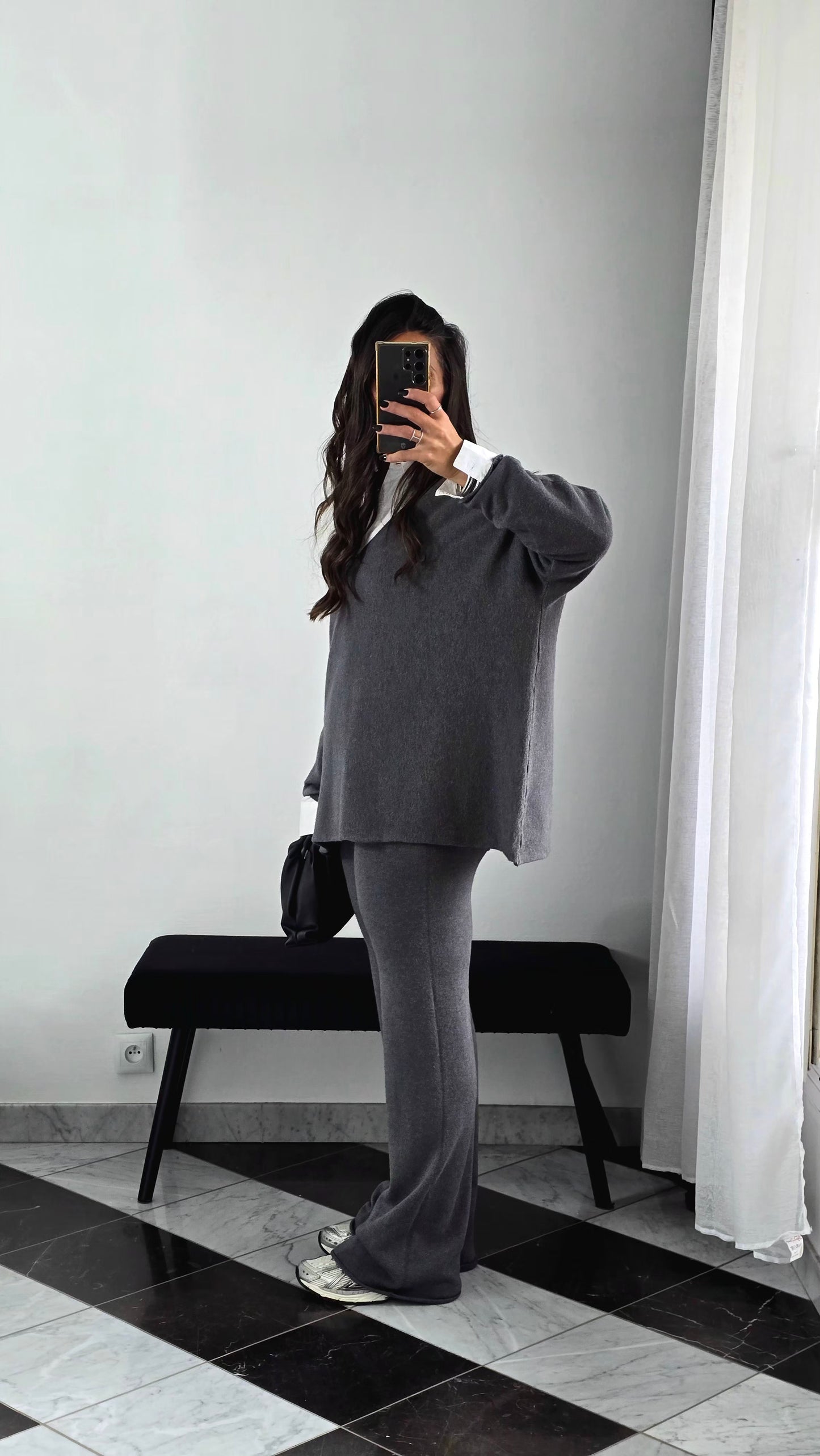 Ensemble Maille – Pull & Pantalon Gris Anthracite