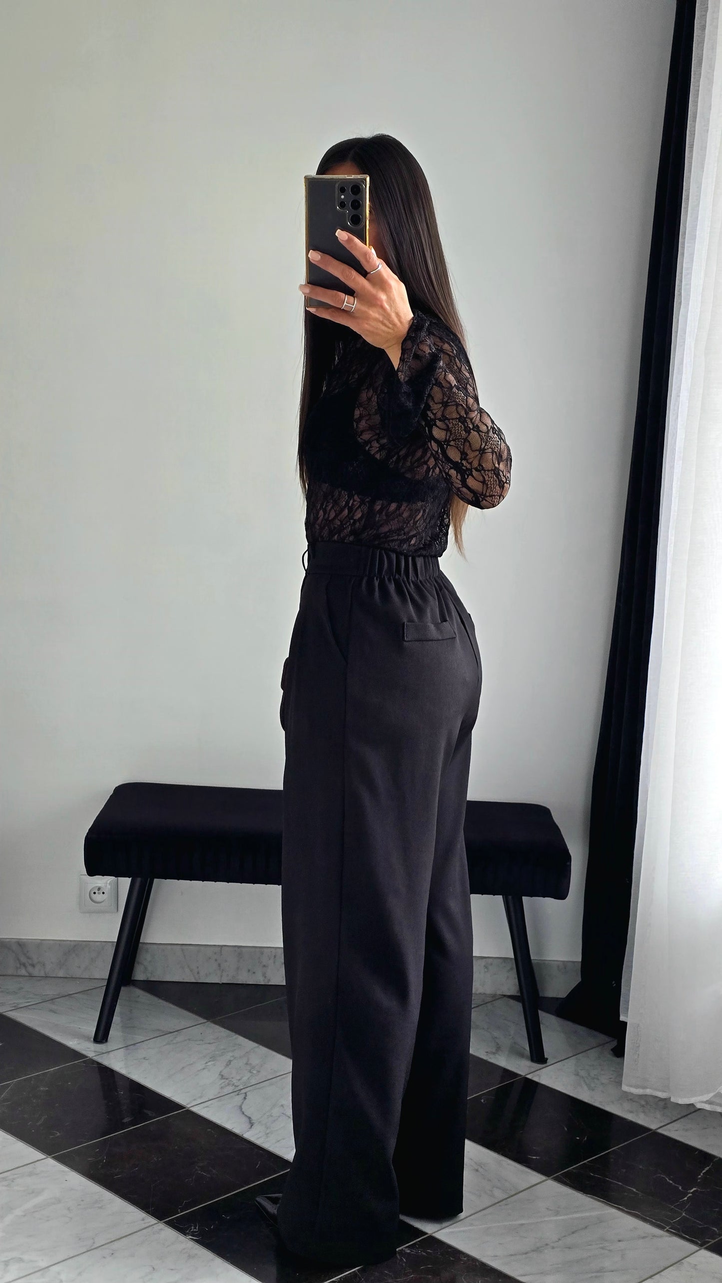Pantalon Tailleur Texturé – Noir Intense