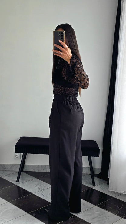 Pantalon Tailleur Texturé – Noir Intense