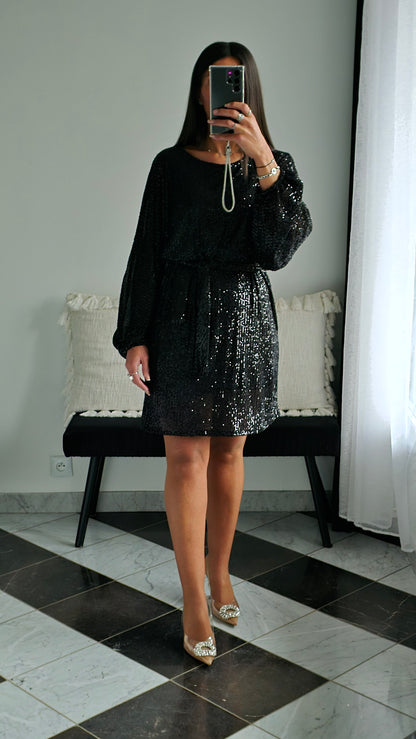 Robe Bianca Sequins noirs