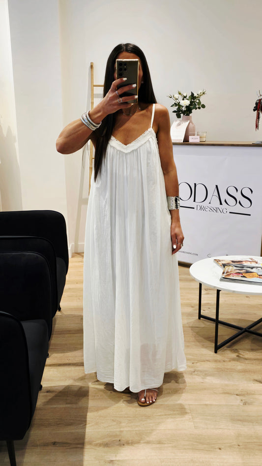 Robe Longue Blanche – Voile de Coton & Doublure – Fabriquée en Italie
