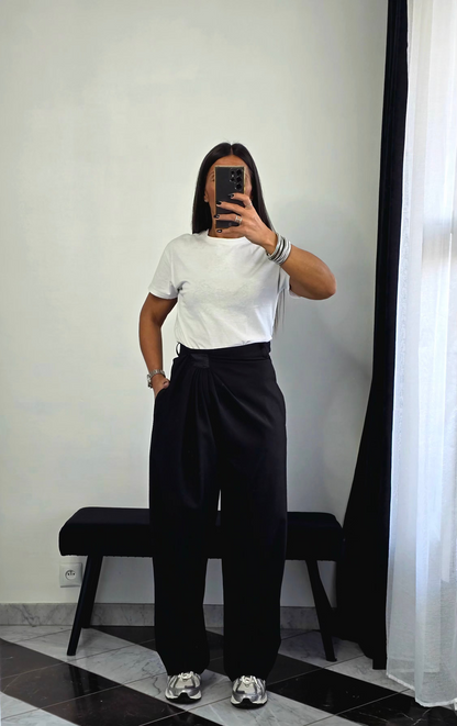 Pantalon Tailleur Oversize Plissé – Noir