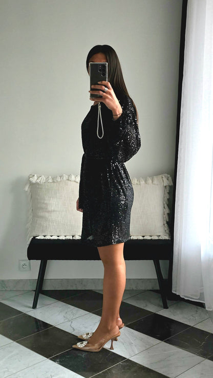 Robe Bianca Sequins noirs