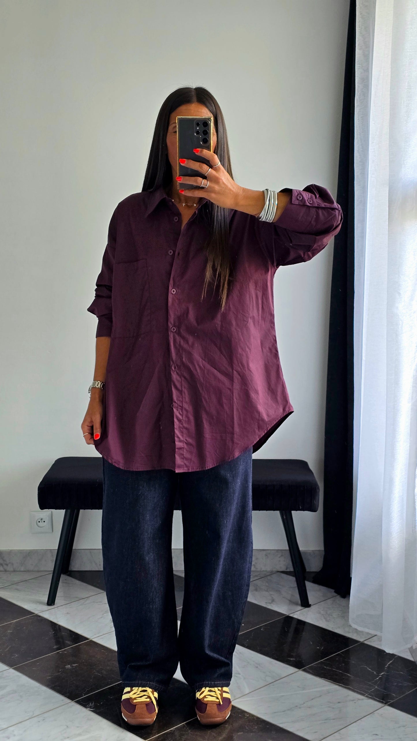Chemise Oversize Bordeaux – 100% Coton