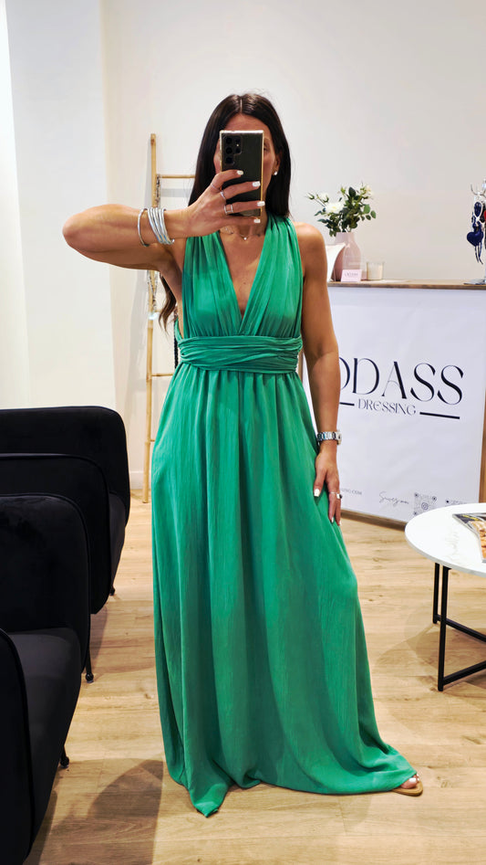 Robe dos nu en viscose – Vert émeraude