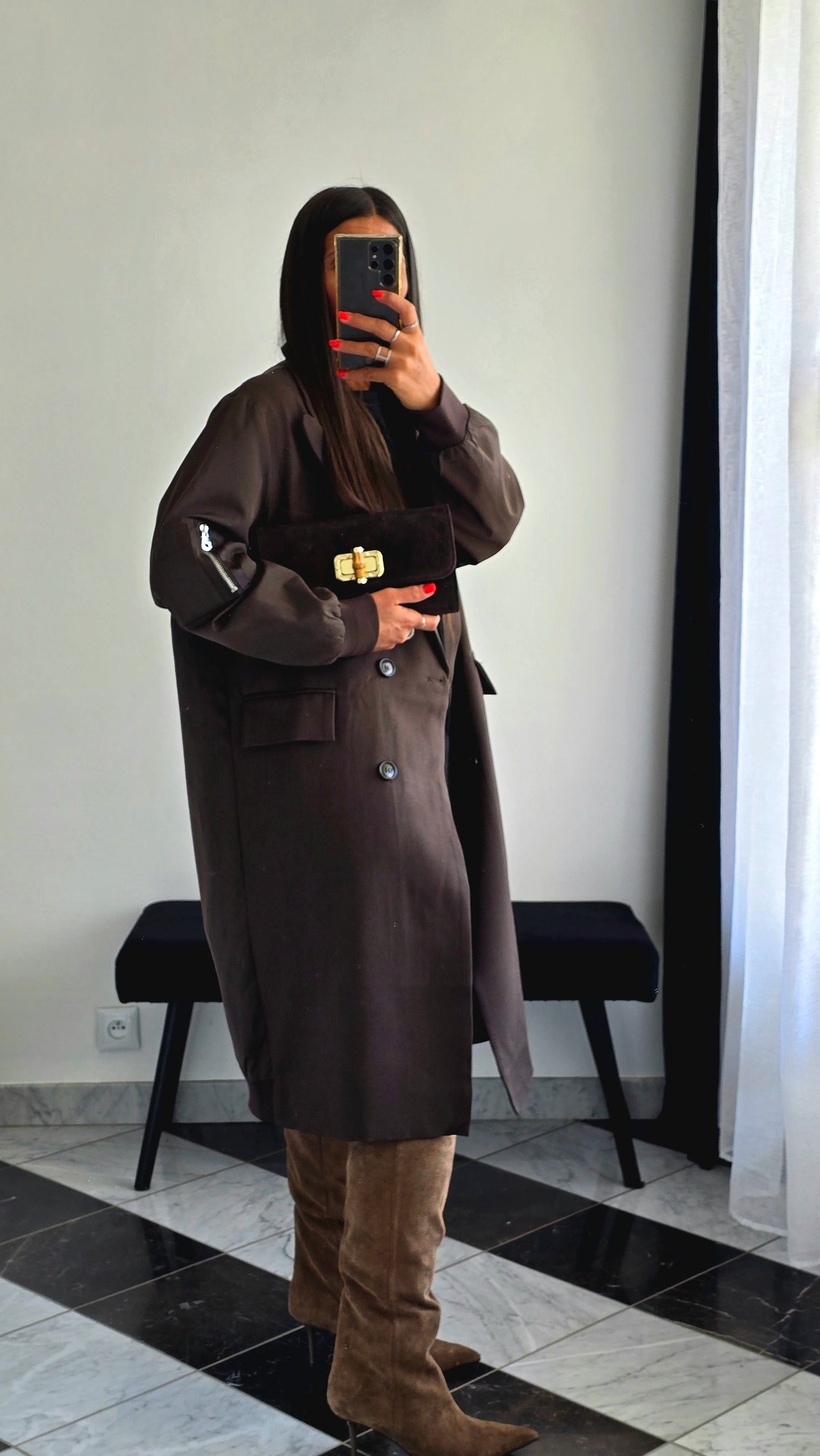 Manteau Long Esprit Blazer Bombers – Chocolat