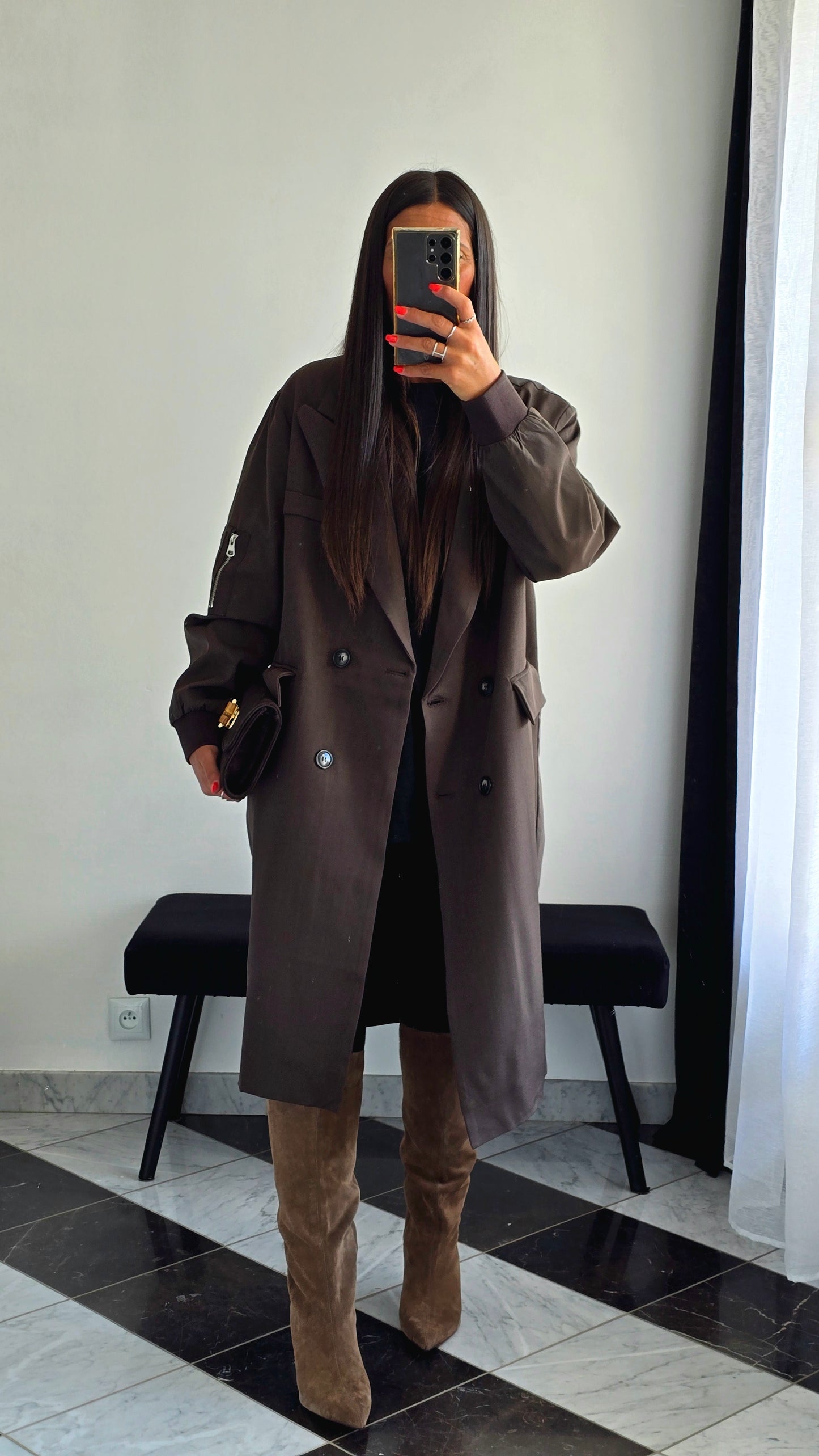Manteau Long Esprit Blazer Bombers – Chocolat
