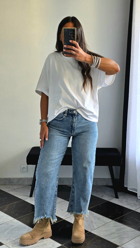 Jean Balloon Crop – Délavé Bleu Authentique