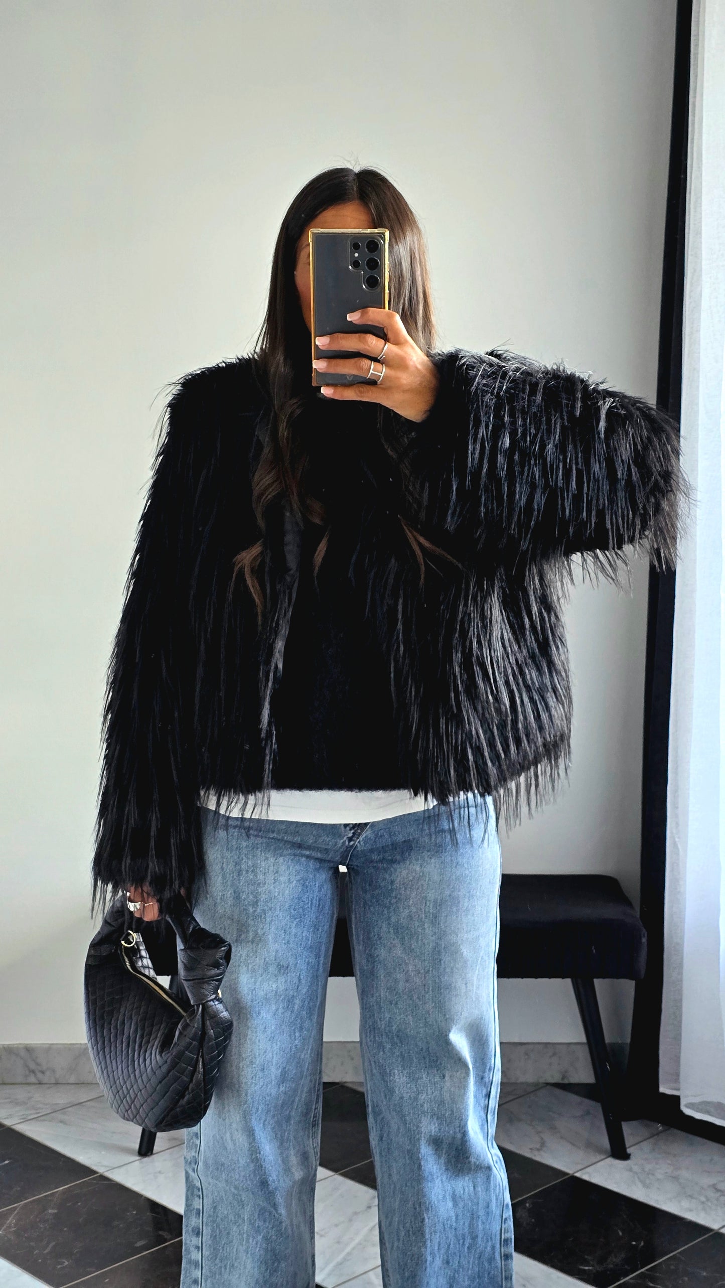 Veste Fausse Fourrure Noire