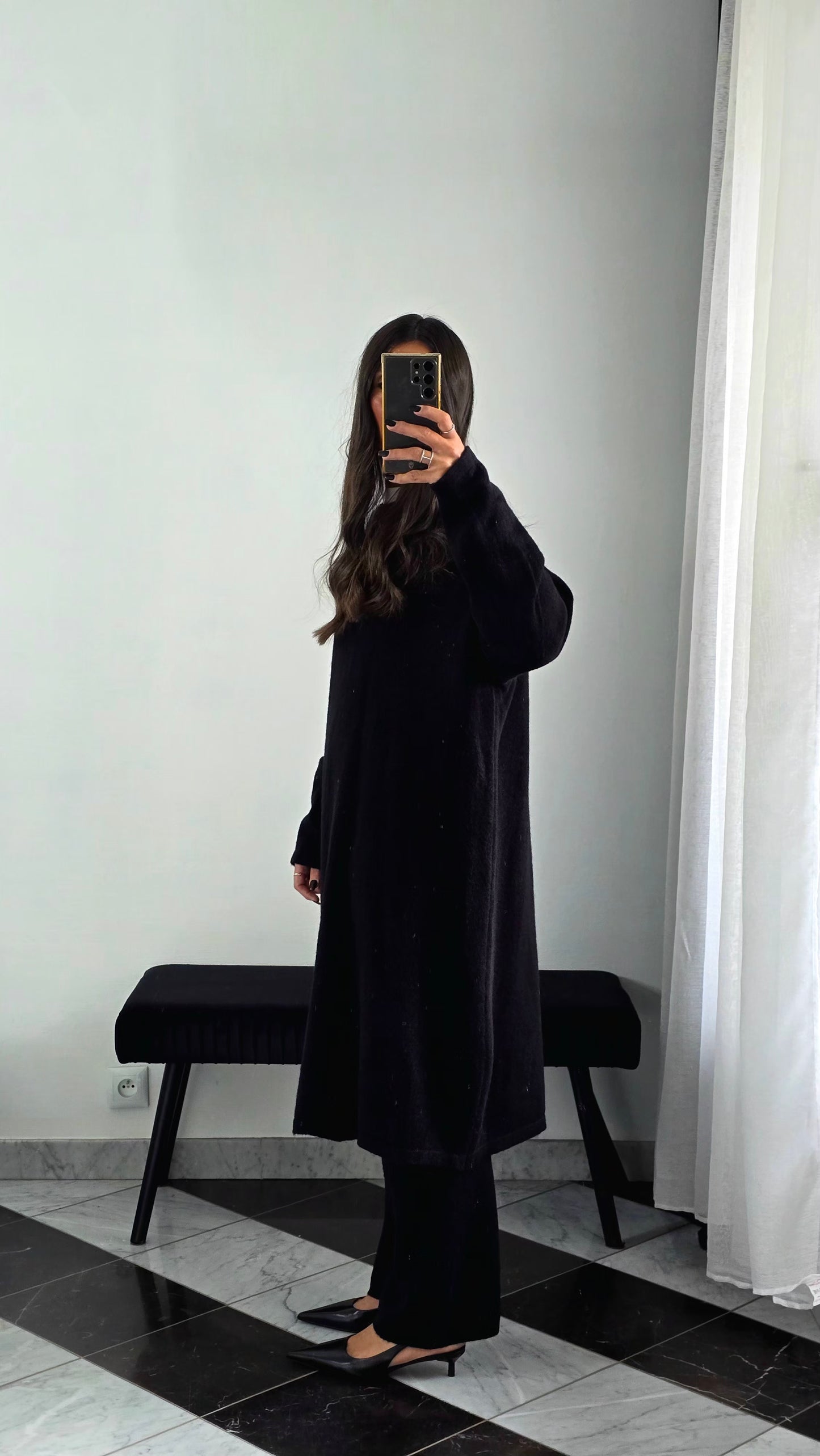 Ensemble Robe + Pantalon Maille Épais – Noir