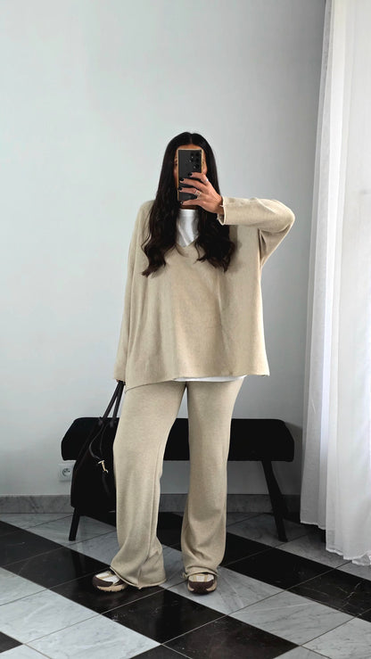 Ensemble Maille – Pull & Pantalon Beige