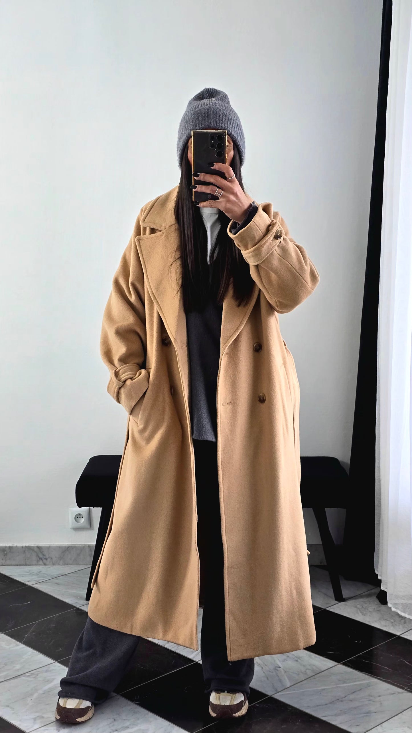 Manteau Long Ceinturé – Camel