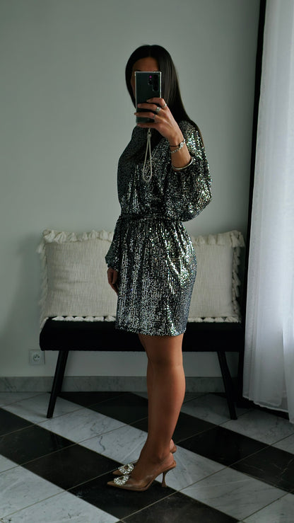 Robe Bianca Sequins Argentés