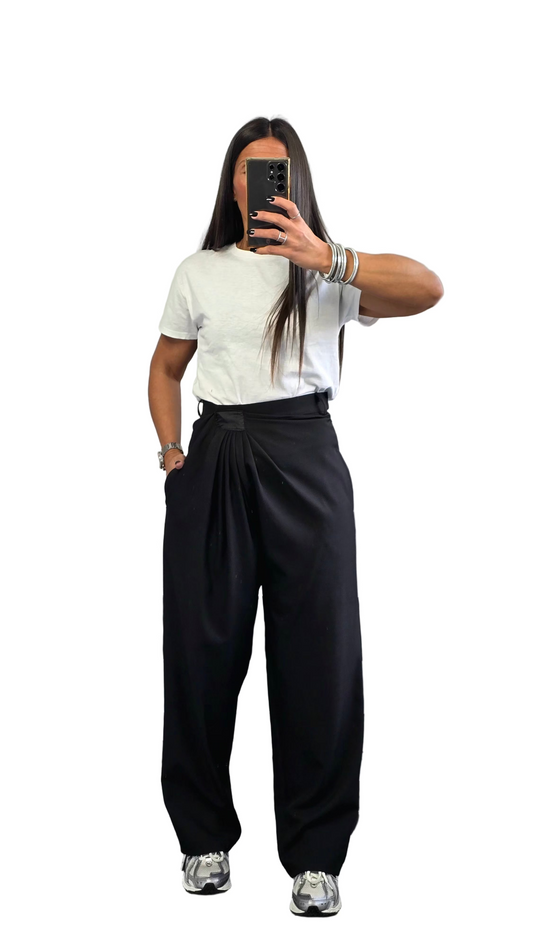 Pantalon Tailleur Oversize Plissé – Noir