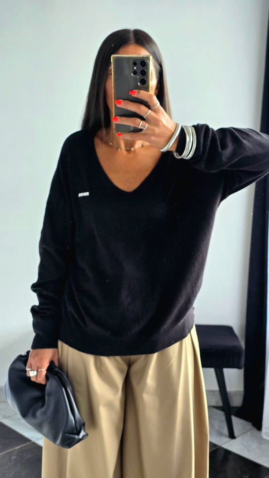 Pull fin col V – Noir