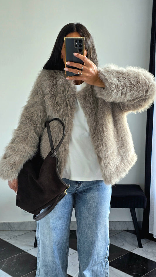 Veste Fausse Fourrure Taupe