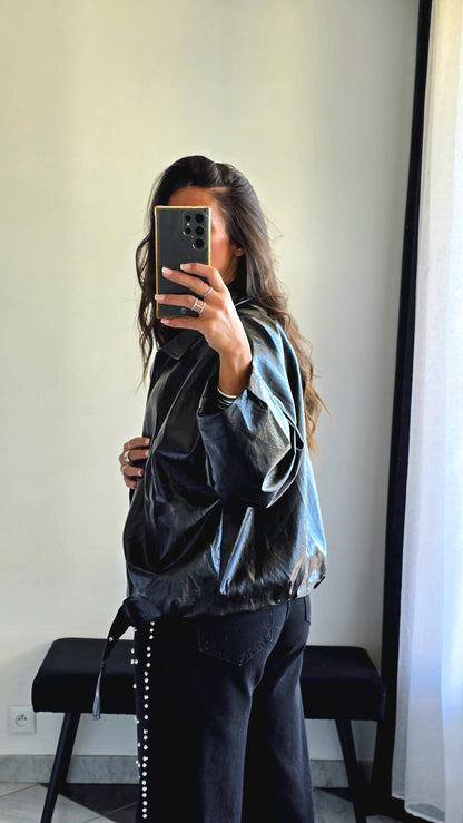 Veste oversize effet cuir noir – Style urbain & tendance