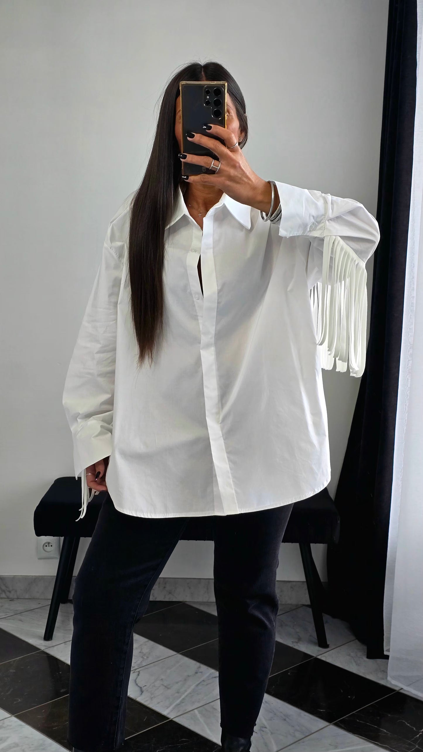 Chemise Oversize à Franges – Blanche