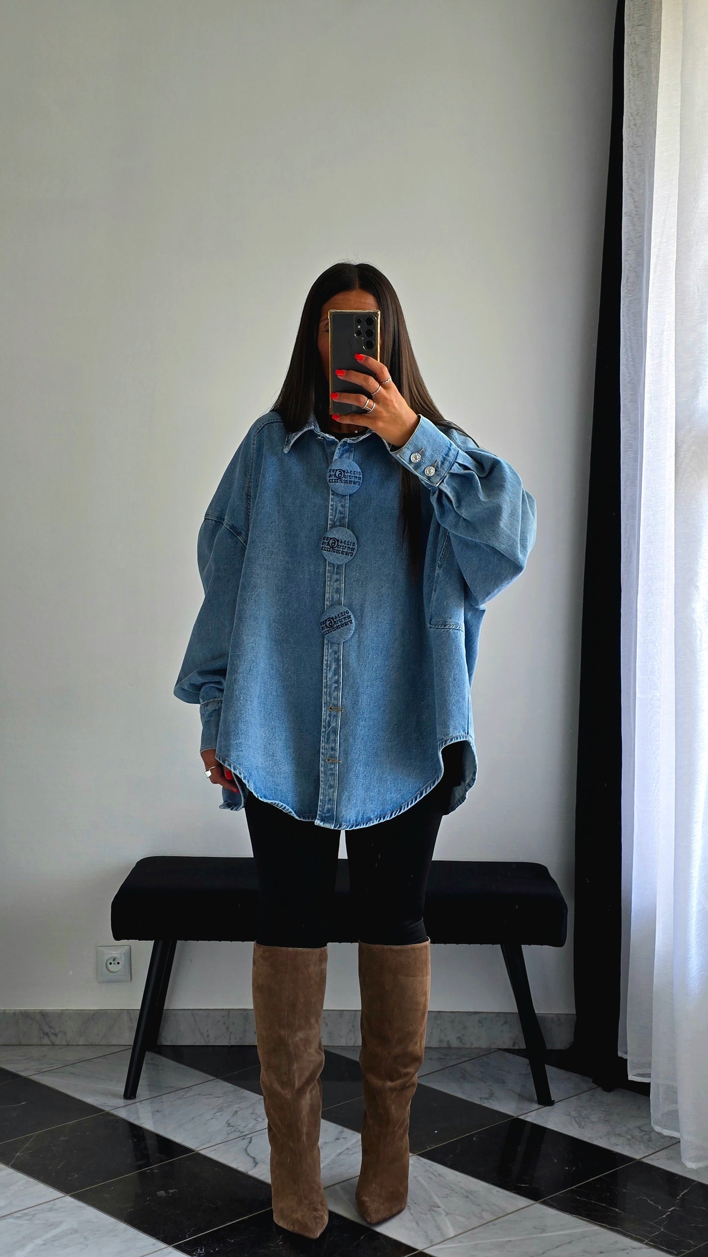 Veste Chemise Oversize en Denim Clair – Boutons Pression