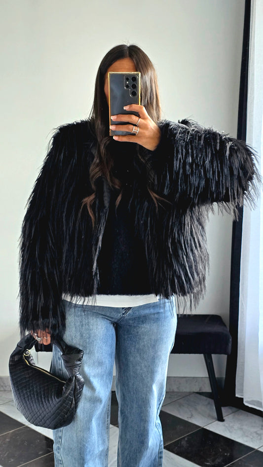 Veste Fausse Fourrure Noire