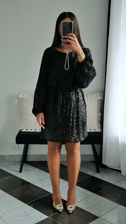 Robe Bianca Sequins noirs