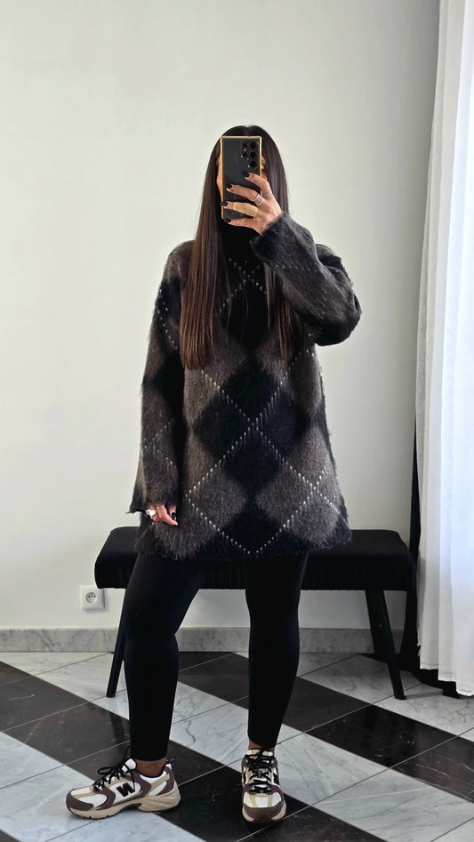 Robe Pull Oversize Jacquard – Taupe Foncé