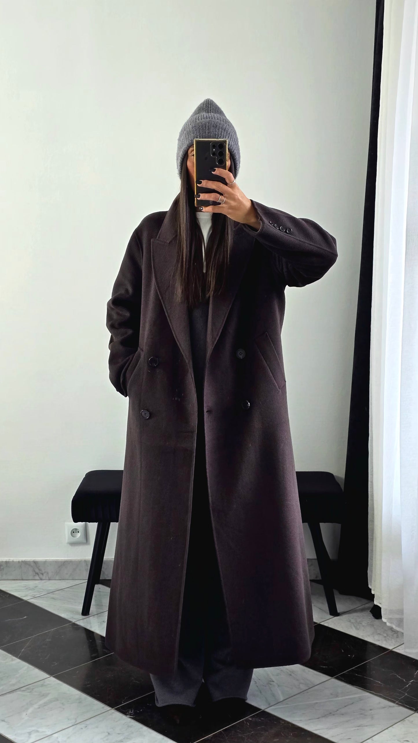 Manteau Extra Long en Laine – Chocolat