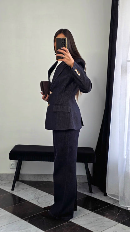 Veste Tailleur Structurée – Denim Brut