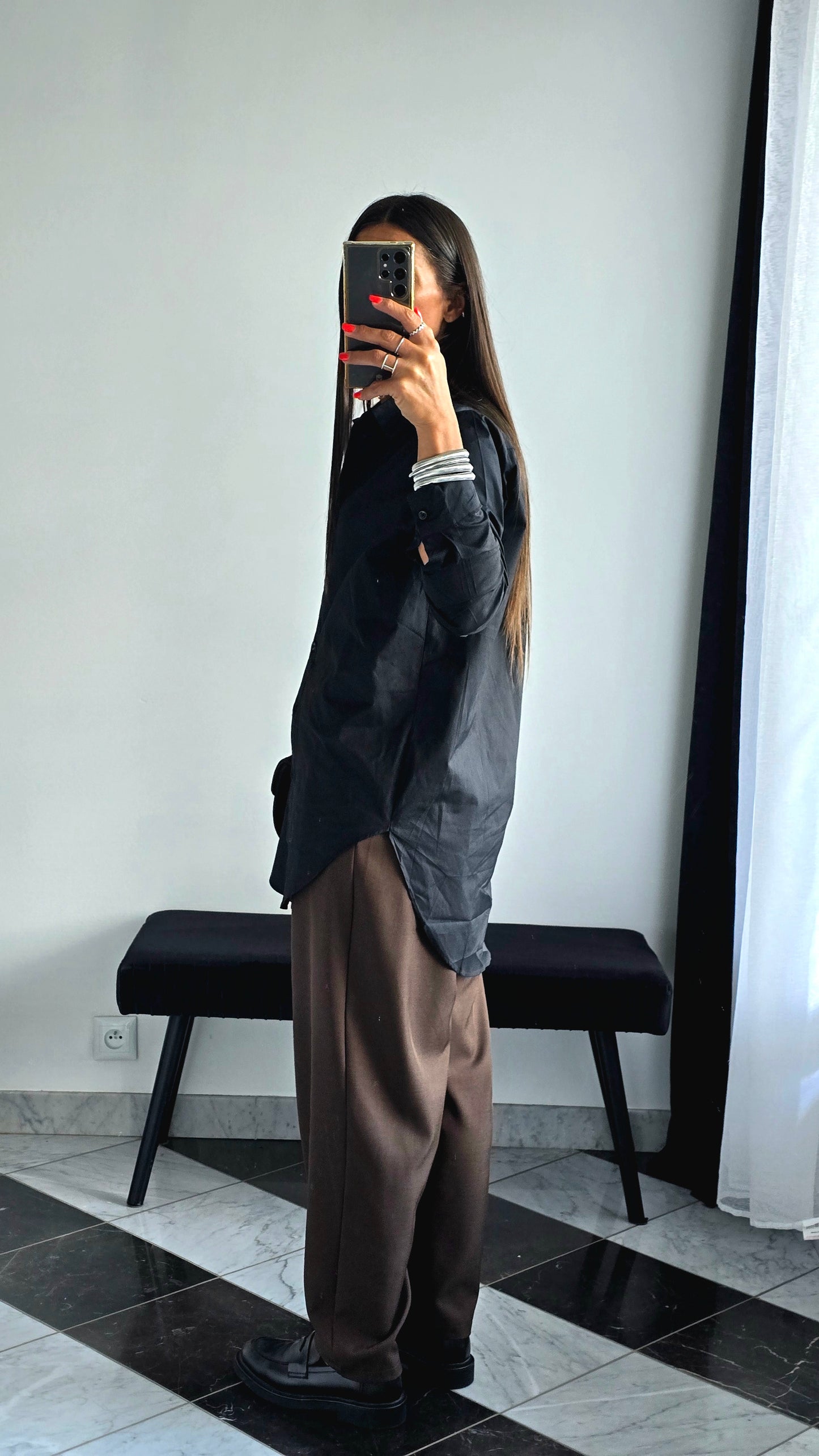 Chemise Noire Oversize – 100% Coton