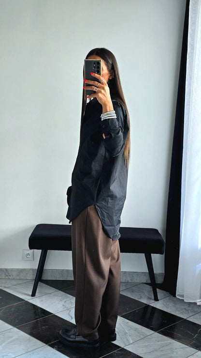 Chemise Noire Oversize – 100% Coton